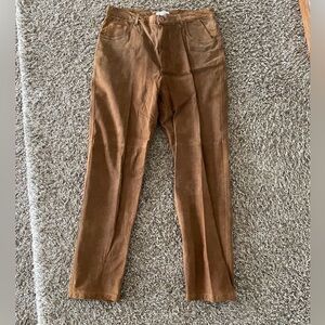 Hugo Buscati Womens Pants Size 16 Leather Suede Straight Leg Brown Tan Neutral
